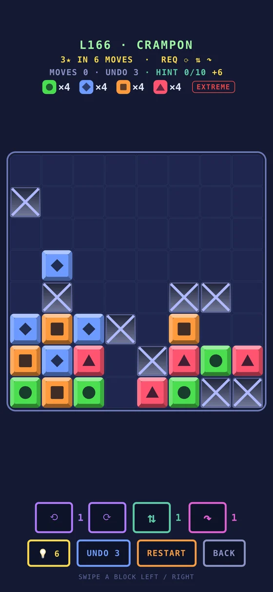 An EXTREME board with the proven 3-star move budget on screen