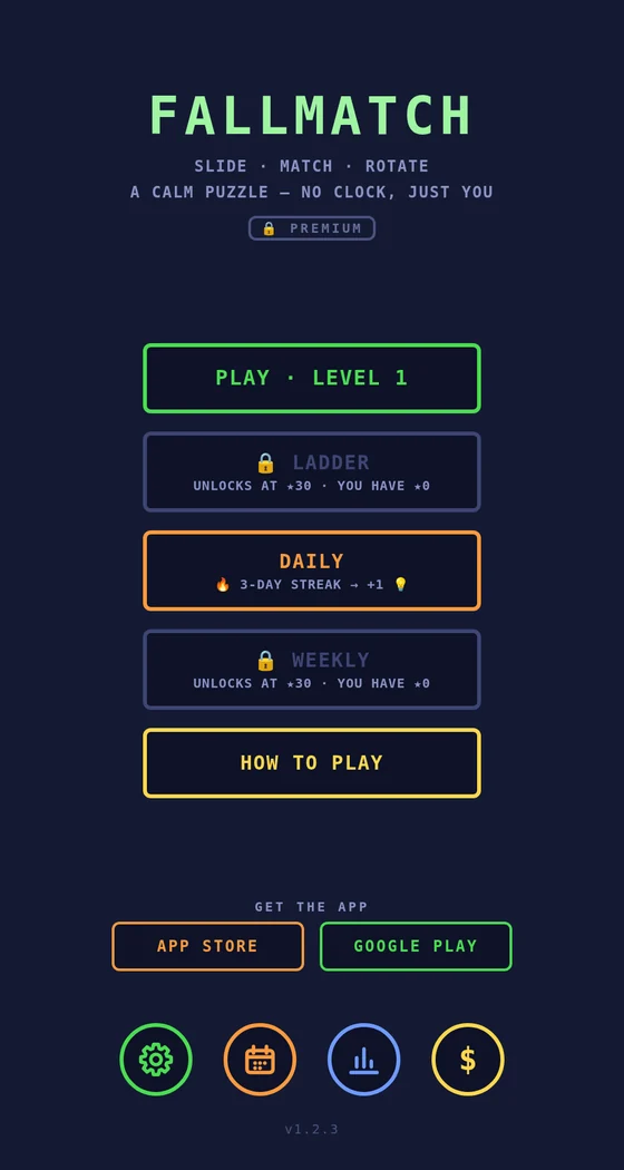 Main menu: campaign, ladder, daily and weekly boards
